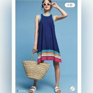 Anthropologie Crochet Trim Swing Dress, by Akemi + Kin - Blue, Size Medium